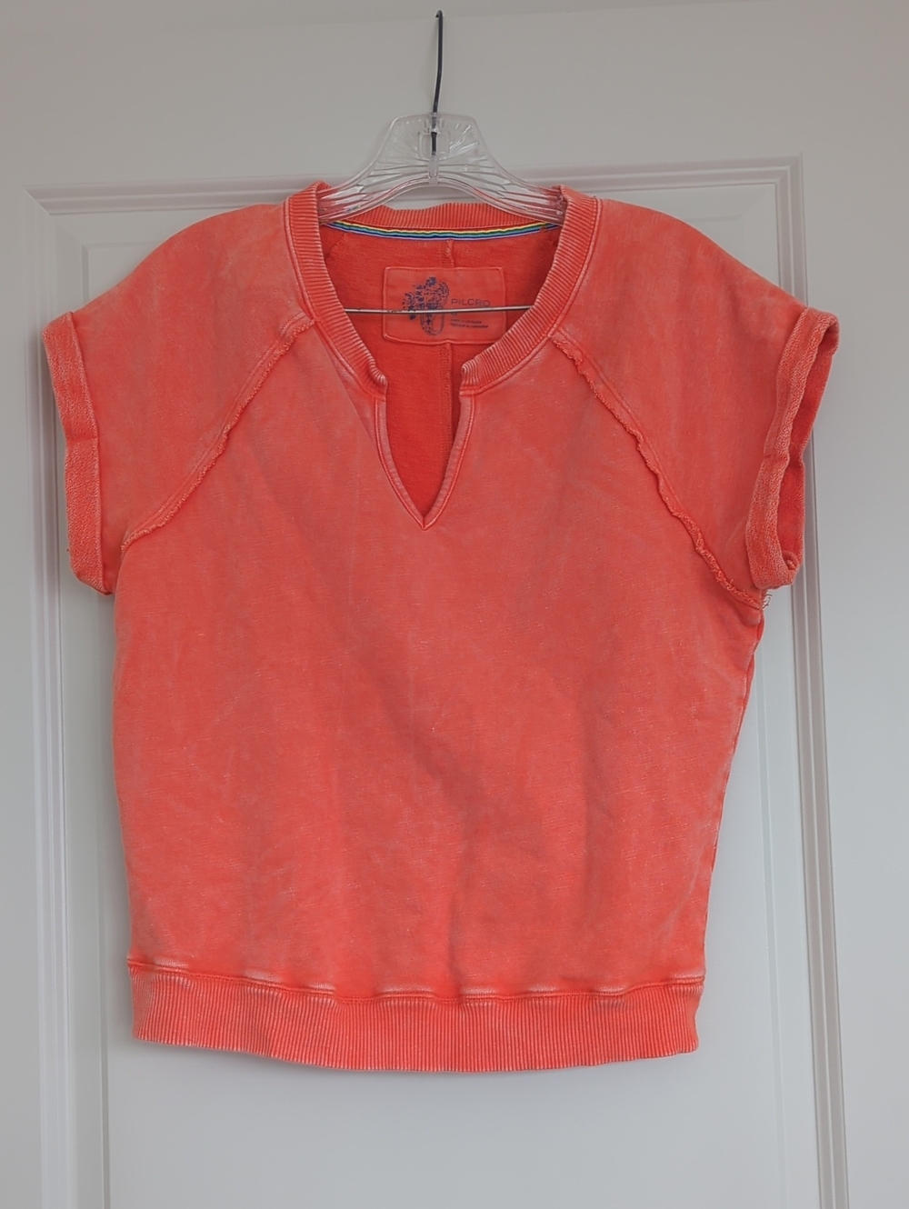 Anthropologie /Pilco Coral Short-Sleeve Split-Neck Sweatshirt -Size Medium